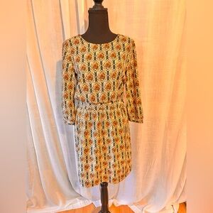 Women's Floral Geometric Print Long-Sleeve Dress - Yellow